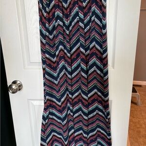 Joe Benbasset Navy Chevron Maxi Skirt with Pink, Teal & White Accents